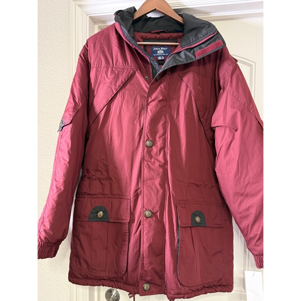 Men Large Tall Insulated Burgundy Parka Detachable Hood John Blair NWT Gorpcore